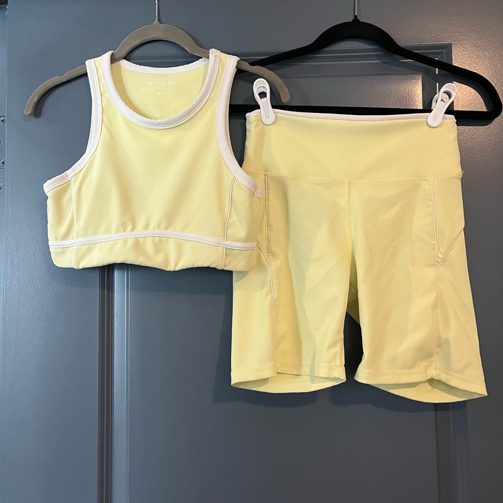 Women’s Yellow Bike Shorts and Crop Top Set